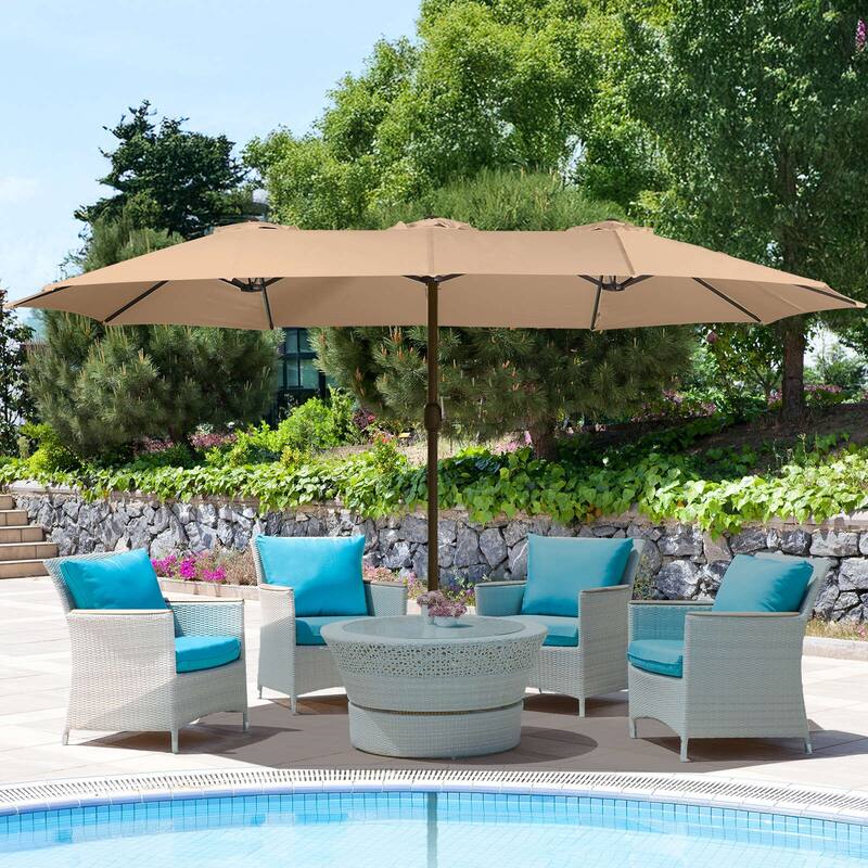 Aoodor 15ft Outdoor Double Sided Market Patio Umbrella with Base Stand