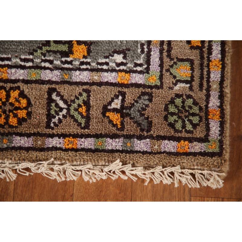 Geometric Grey Kazak Indian Rug Hand-Knotted Wool Carpet - 3'0"x 5'0"