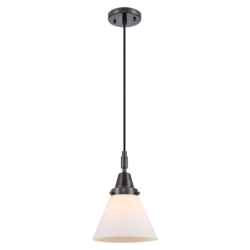 Innovations Lighting Downtown Urban - Caden Cone - 1 Light 8" Cord Hung Mini Pendant - Matte Black/Matte White Shade