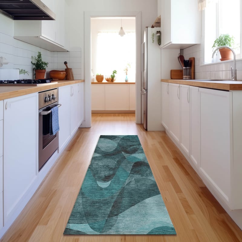 Premium Washable Super Soft Abstract Contemporary Mayfield Rug - Teal - 2' 3" x 7' 6" - Runner