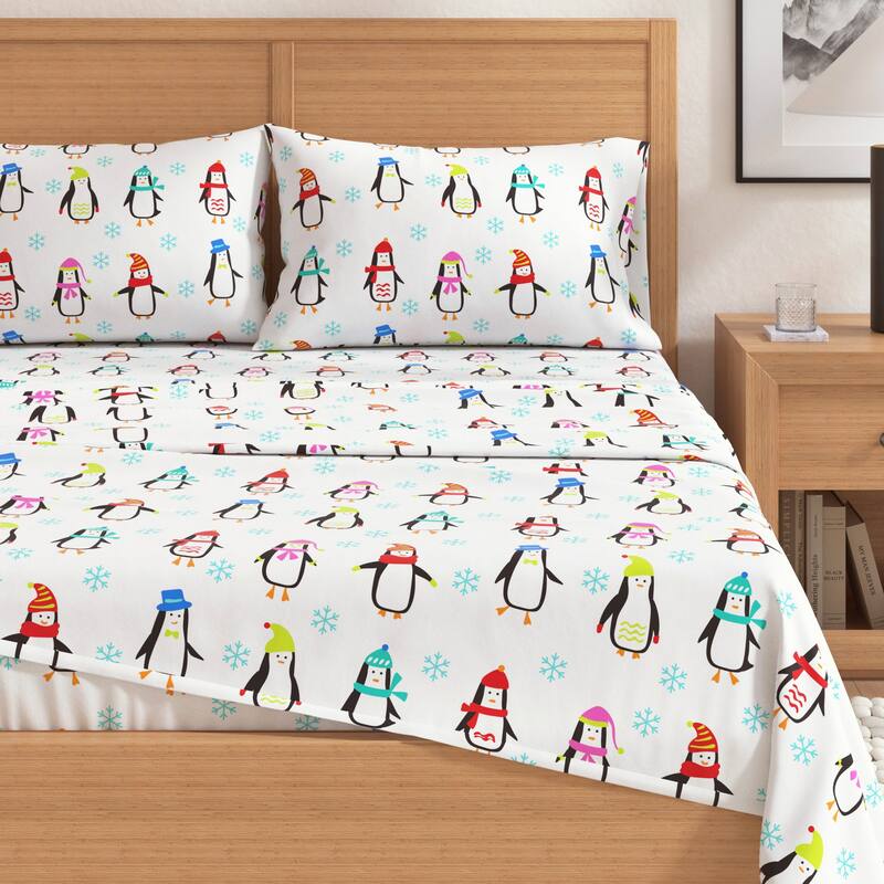 Linery & Co. Turkish Cotton Double-Brushed Christmas Flannel Bed Sheet Set