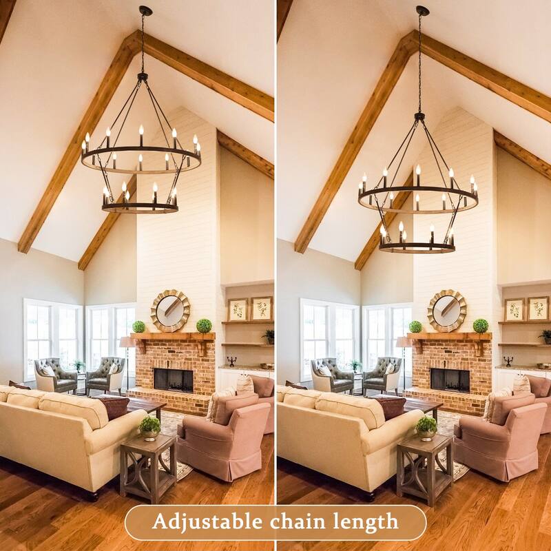 20-Light 39.17-inch Two Tier Wagon Wheel Chandelier for Kitchen
