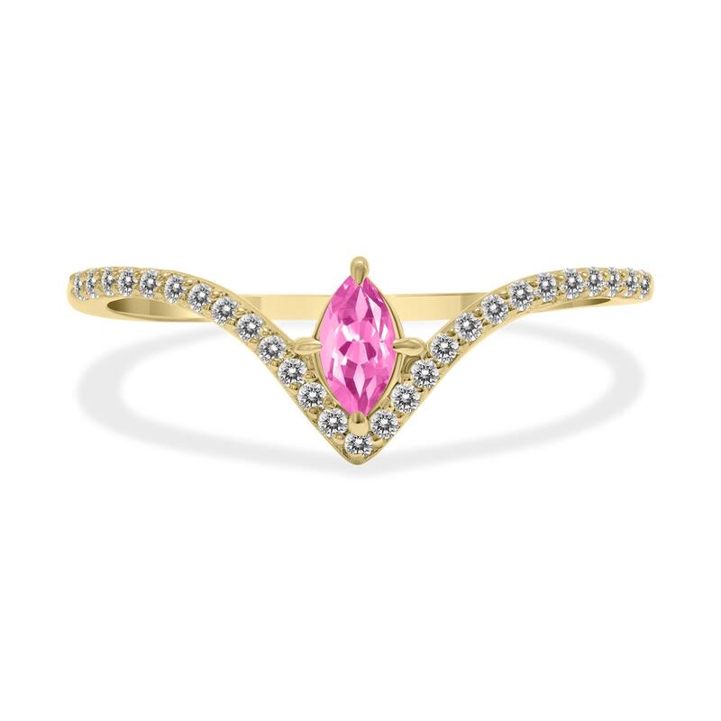 Marquee Jewels 1/4 Carat TW Pink Topaz and Diamond V Shape Ring in 10K Yellow Gold