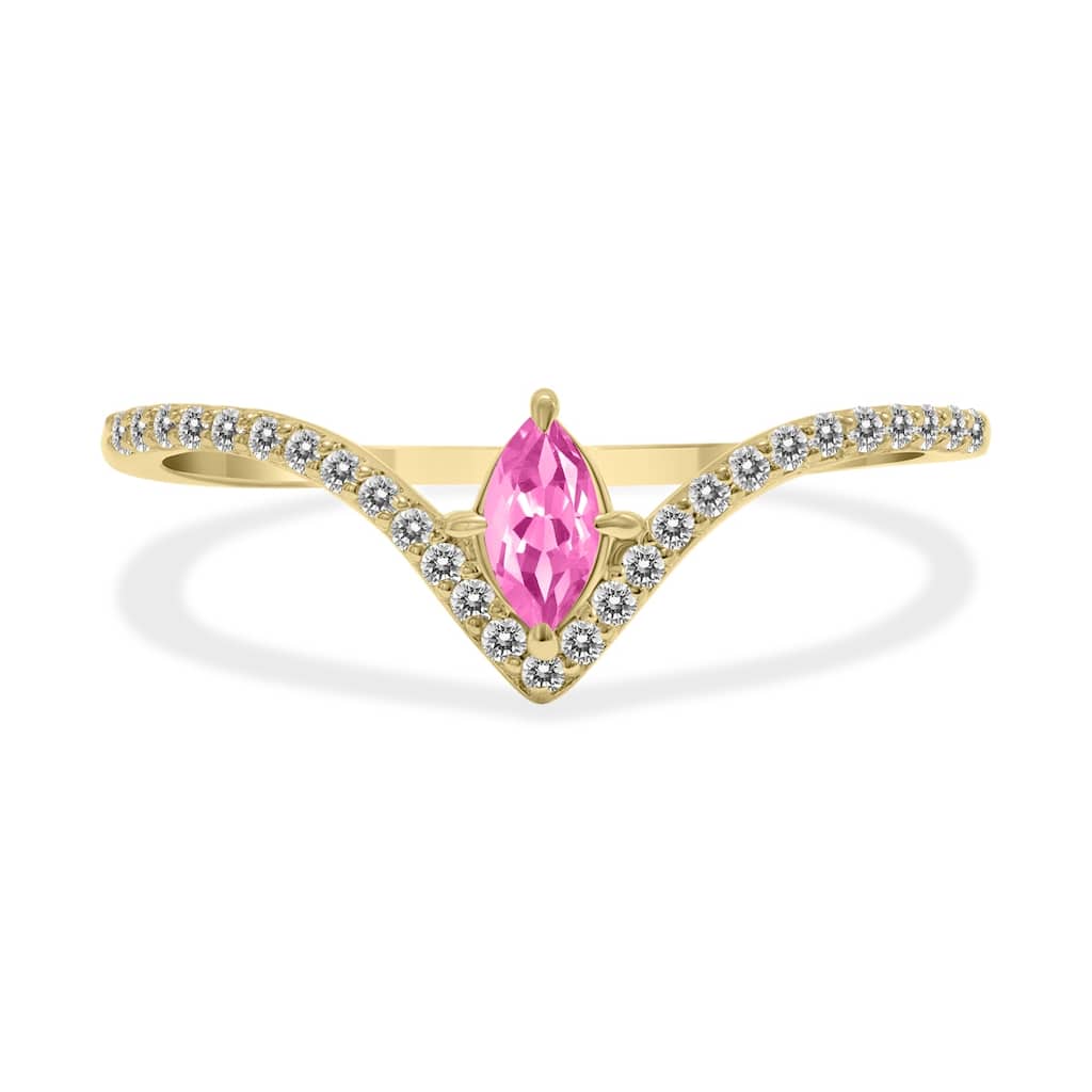 Marquee Jewels 1/4 Carat TW Pink Topaz and Diamond V Shape Ring in 10K Yellow Gold