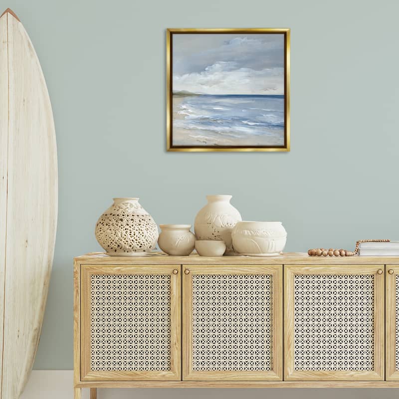 Stupell Stormy Beach Landscape Framed Floater Canvas Wall Art Design By Nan