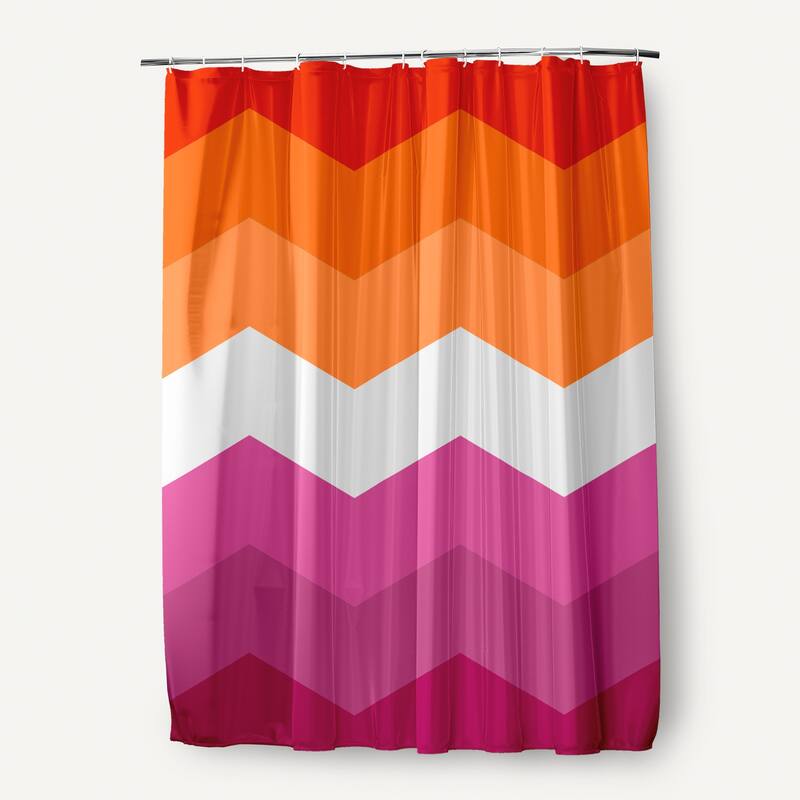 Inclusive Pride Flag Durable Poly Shower Curtain - Inclusive Lesbian Chevron