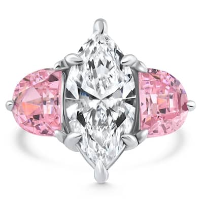 Certified 15.05Ct Marquise Diamond & Pink Topaz 3 Stone Ring Gold Lab Grown
