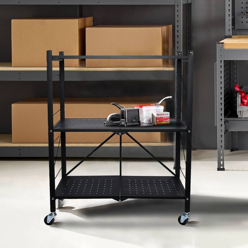Household Essentials Metal 3-Tier Foldable Utility Rack - 26.8"L x 13.8"W x 33.8"H