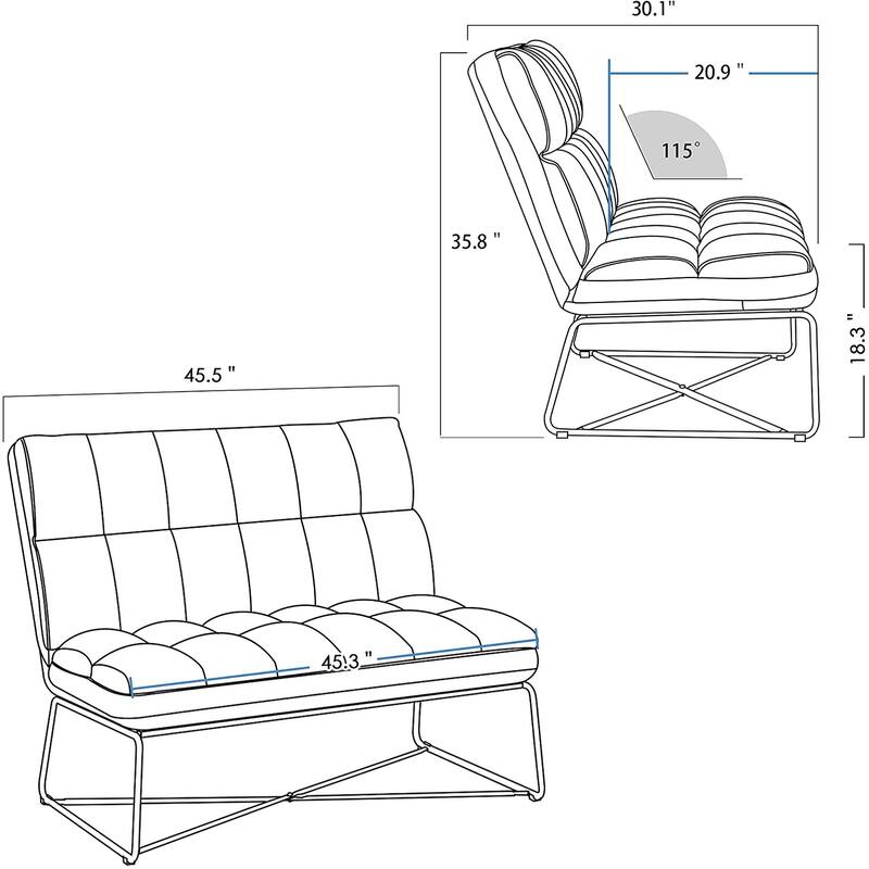 Mcombo Loveseat Sofa Couch, Mid-Century Velvet Armless Settee, 2-Seater Upholstered Bench for Living Room Bedroom 4018