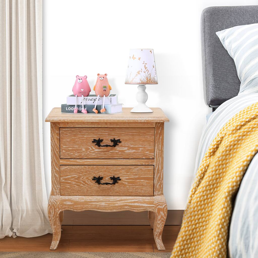 Home Bedroom Furniture Oak 2-drawer Nightstand Bedside Table Cabinet