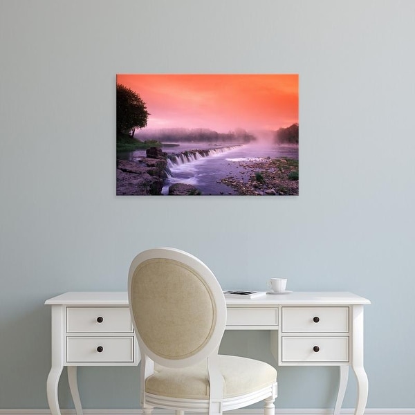 Easy Art Prints Janis Miglavs's 'Sunrise In The Morning Mist Over The Waterfall' Premium Canvas Art