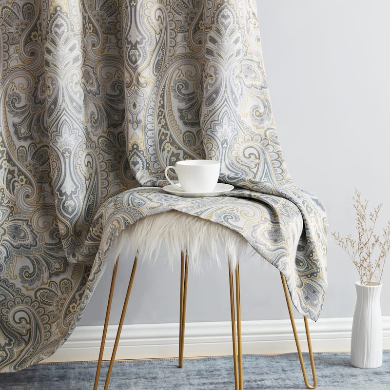 HLC.me Paris Paisley Print Light Reducing Filtering Grommet Window Curtain Panels - Set of 2