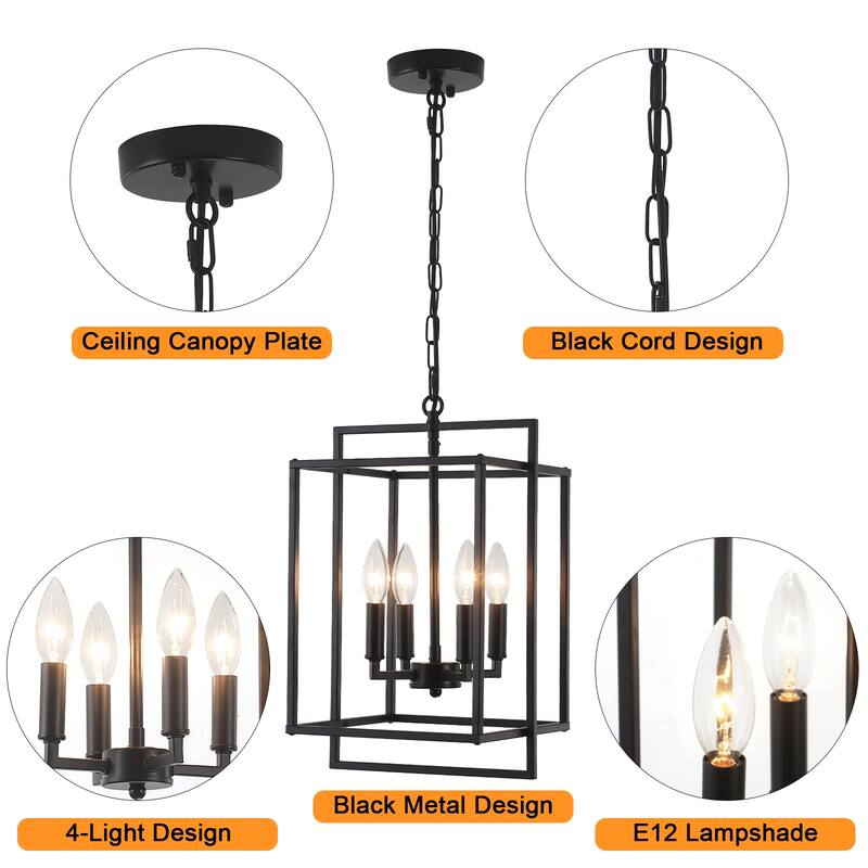 10.82inch Modern Cage 4-light Height Adjustable Metal frame chandelier for multiple spaces