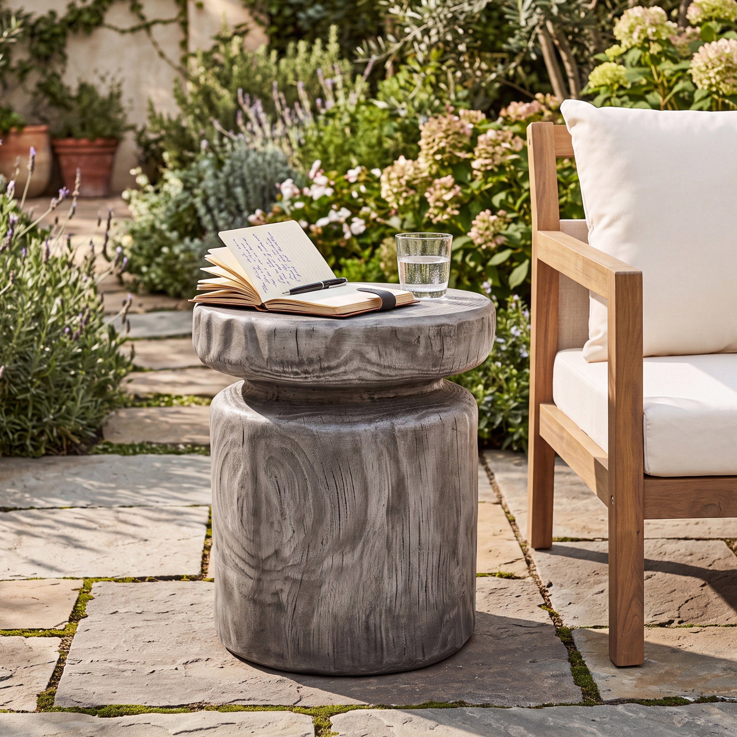 Christopher Knight Home - Terra Rustic Outdoor/Indoor Side Table with 17.00"H Tree-Stump Lightweight Concrete MGO Design
