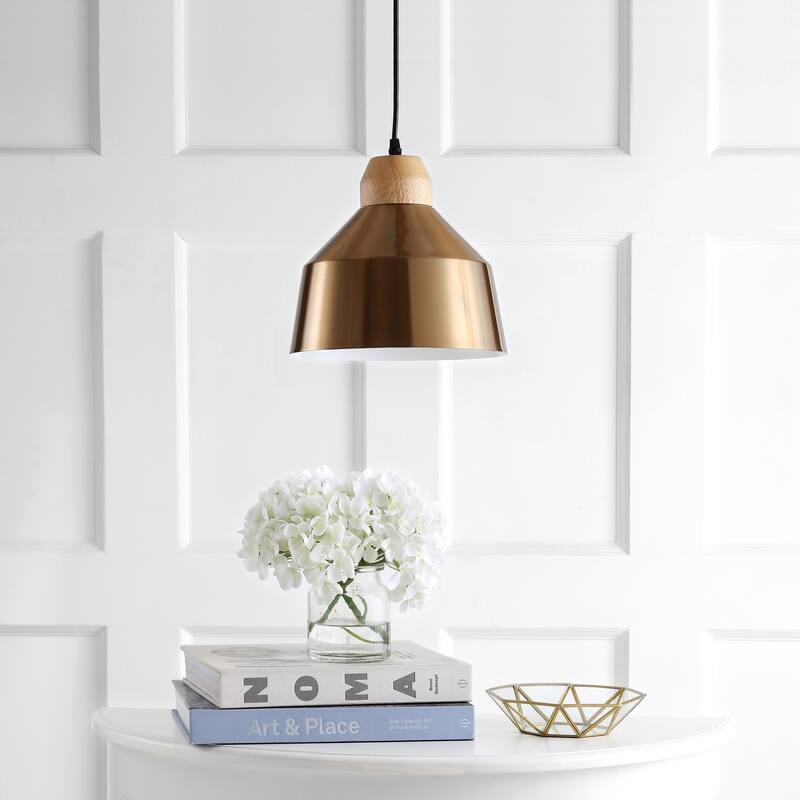 SAFAVIEH Lighting Snowflake Adjustable 1-Light Led Nickle Pendant - 10.25"x10.25"x11.3-83.3" - 10Wx10Dx83H - Brass Gold/Light Brown
