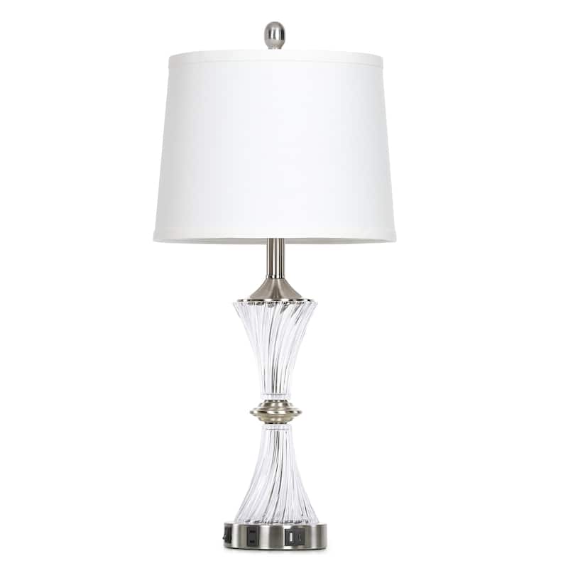 White Spiral Hourglass style Glass Table Lamps (Set of 2) - 12'' x 12'' x 28'' (L x W x H)
