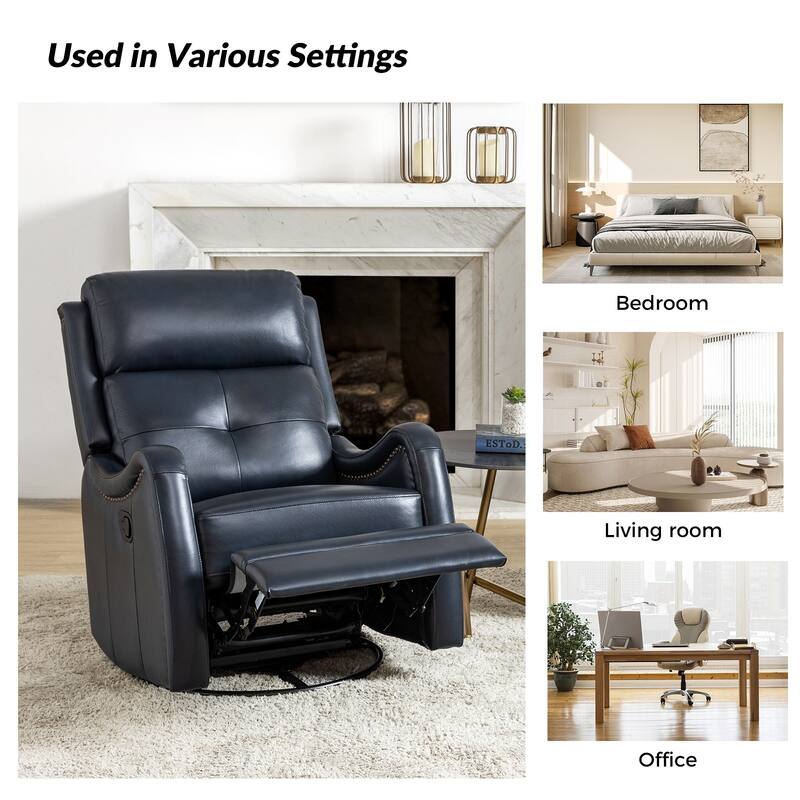 Franco Modern Genuine Leather Swivel Rocker Recliner with Nailhead Trims Sets of 2 by HULALA HOME