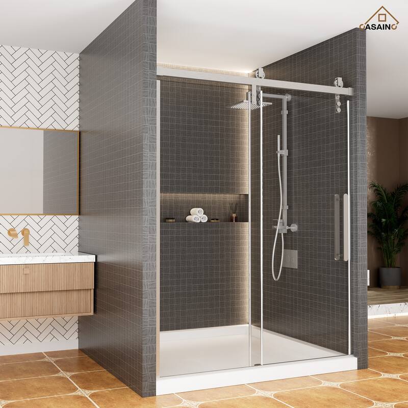 60.6 in. W x 76 in. H Framed Shower Door with Tempered Glass