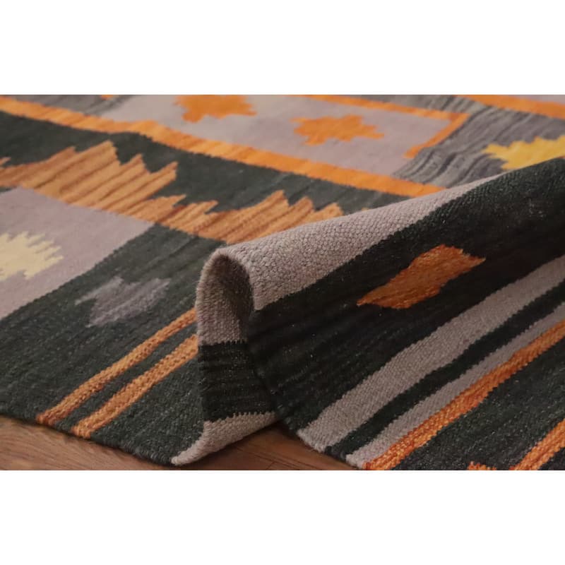 Hand Woven Oriental 100% Wool Carpet Southwestern Tribal Greys & Charcoal Kilim Area Rug - 10' 0'' X 7' 1''