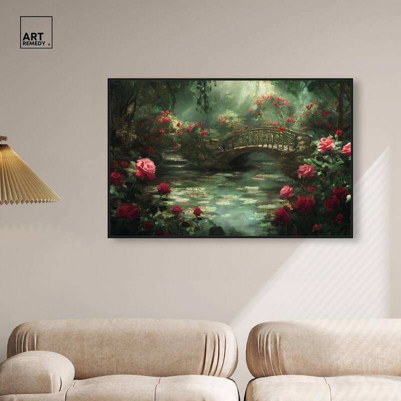 Rose Garden Bridge Canvas by Art Remedy