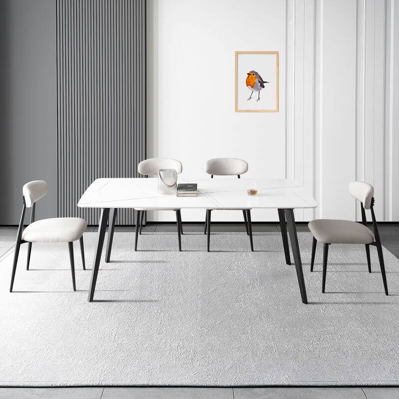 Modern Curved 6 Piece Kitchen Dining Chair Set with Metal Legs, Thick Cushions, Backrest for Dining Room Kitchen Living Room