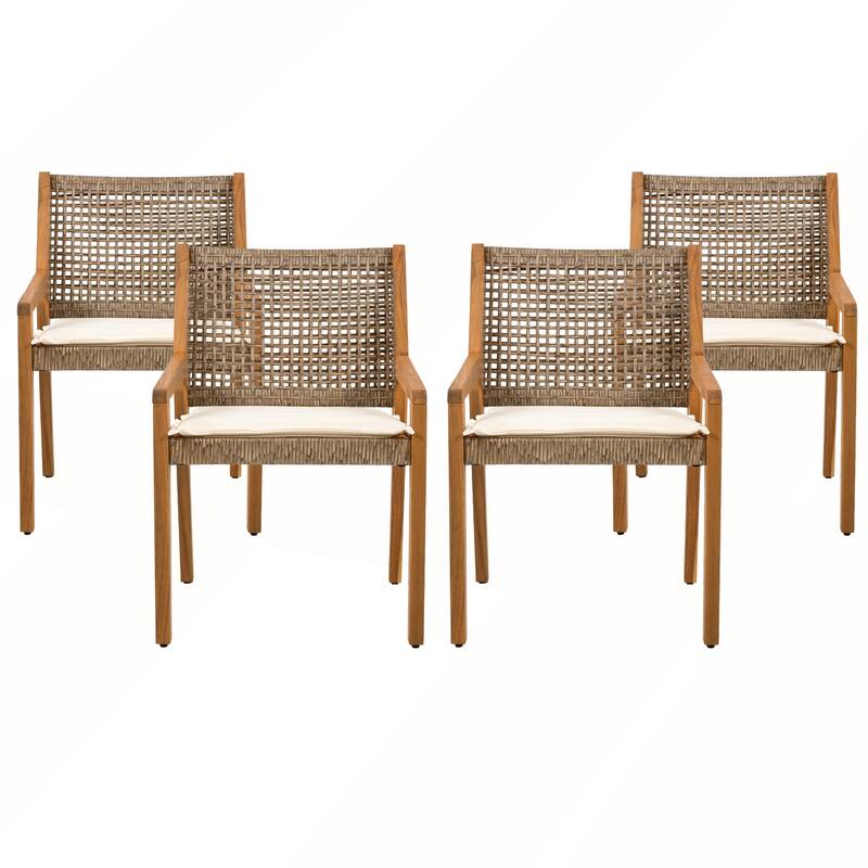 Durable Acacia Wicker Outdoor Dining Chair Set