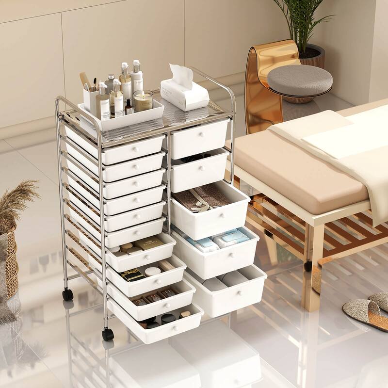 Costway 15-Drawer Trolley with Chrome Plated Metal Frame & Lockable - See Details