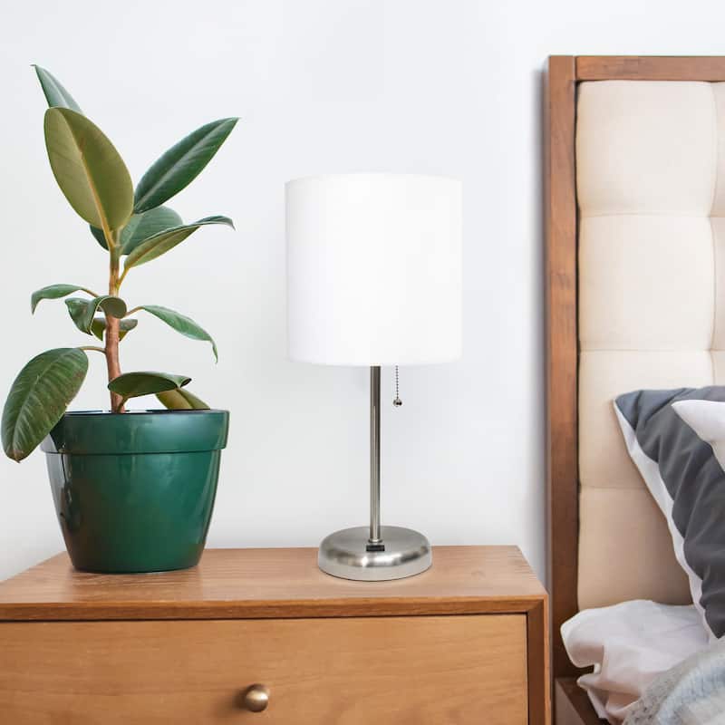 19.5" USB Port Feature Metal Lamp in Steel w Aqua Shade