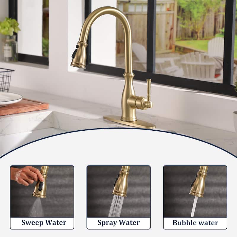 3-Function Stainless Steels Pull-Down Kitchen Faucet
