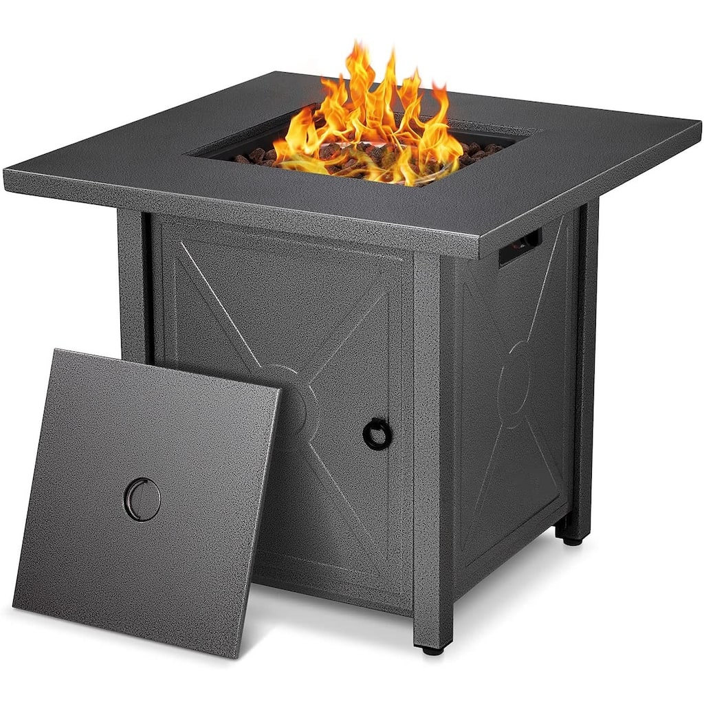 Fire Pit for Outside 28in Square Metal Firepits Stove - Propane Fire Pit Table with Lava Rocks