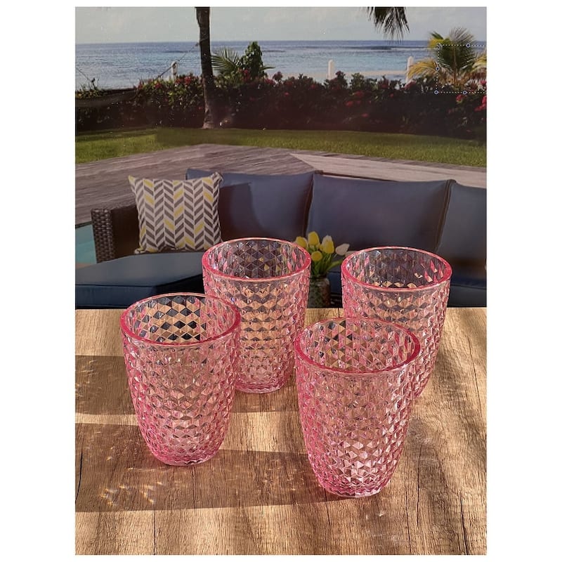 Diamond Cut Acrylic Glasses Drinking Set of 4 (12oz), Plastic Drinking Glasses, BPA Free Cocktail Glasses