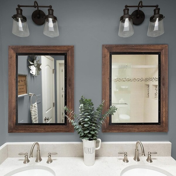 Wooden bathroom mirror with light outlet