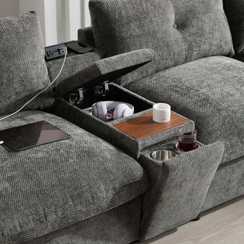 Modular Sectional Sofa With Movable Storage Ottoman And Console,Cup Holder,U Shaped Couch,Chenille Sofa With Usb Charger