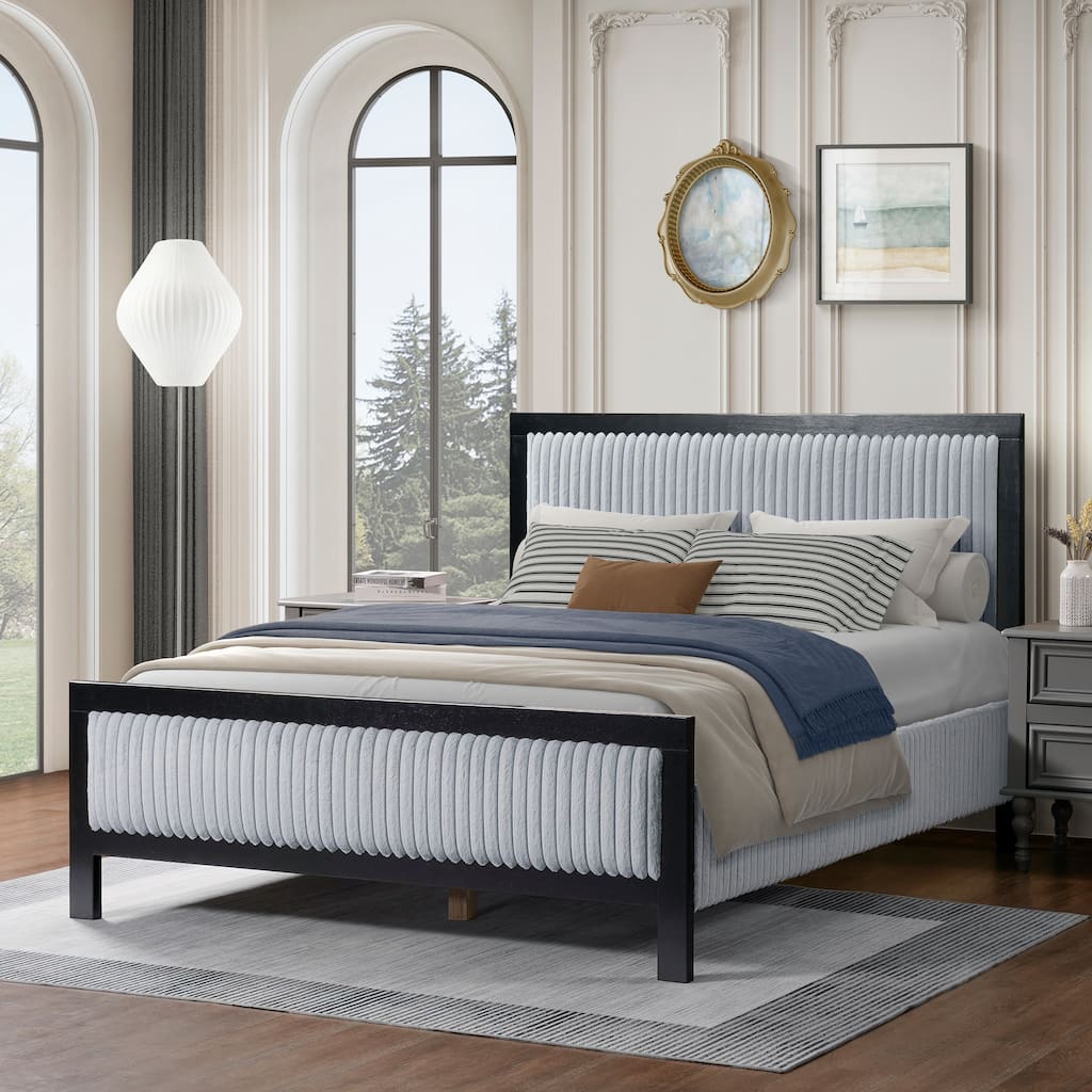 Queen Size Upholstered Platform Bed with Fluffy Soft Headboard and 800 lbs Weight Capacity