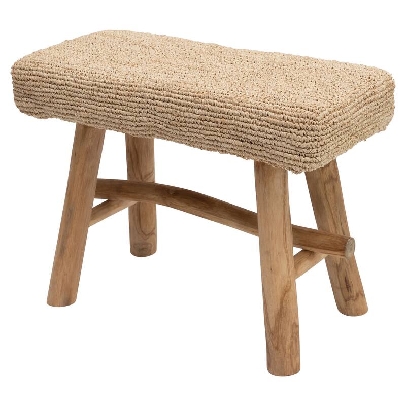 Woven Mendong and Teakwood Stool