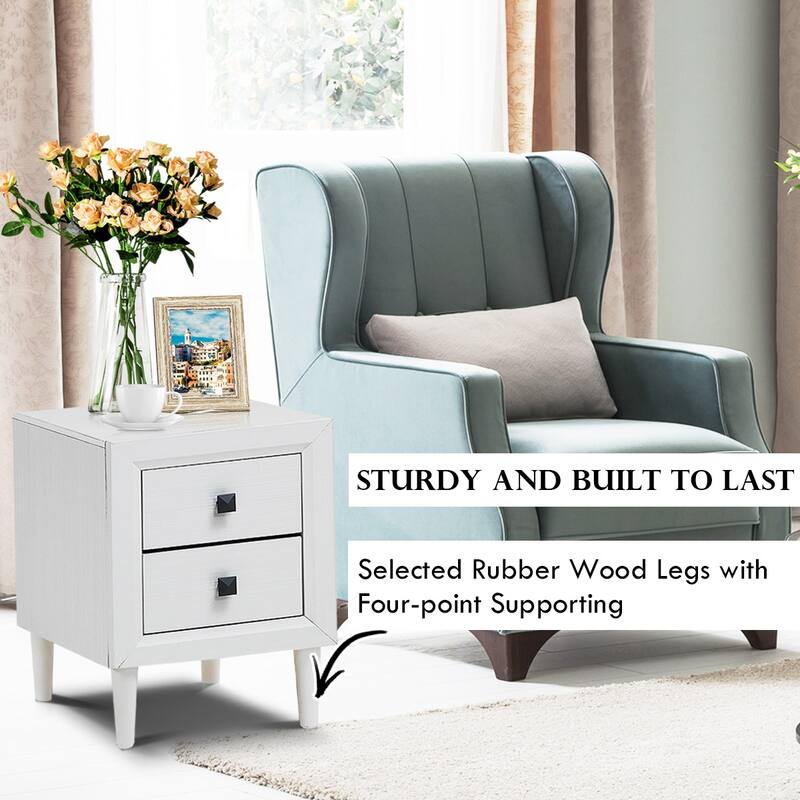 Costway Nightstand End Table Wooden Leg With Storage Drawers White