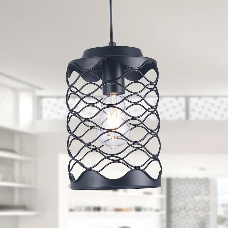 Bella Depot 6.7" Small Pendant Light for Kitchen Island, Hallway Farmhouse Black Dimmable Adjustable