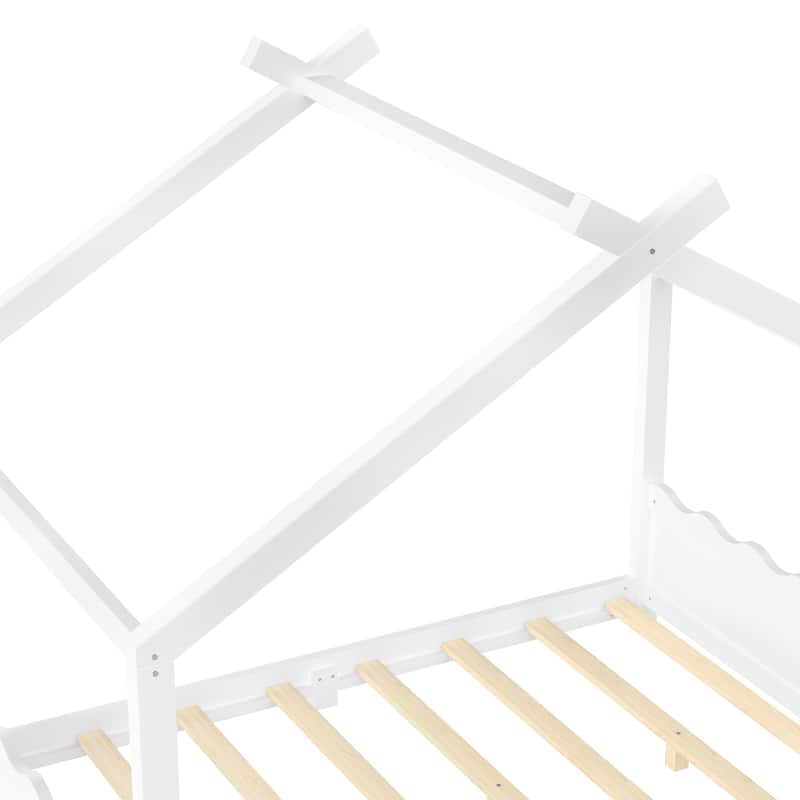 Wood House Bed Floor Bed with Support Slats Montessori Bed