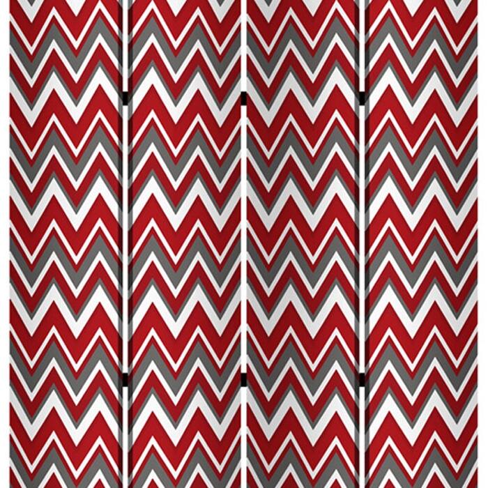 3 Panel Foldable Canvas Screen with Chevron Print, Red and White - 6 x 12