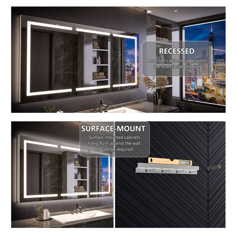 Modland 48"-72"W x 36"H Lighted Bathroom Medicine Cabinet with Backlit & Frontlit Modes,Anti-Fog