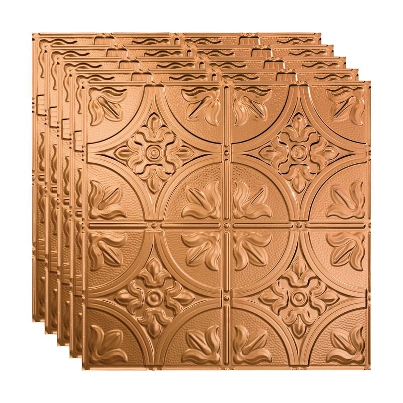 FASÄDE Traditional Style 2 Decorative Vinyl 2ft x 2ft Lay in Ceiling Panel in Polished Copper (5 Pack) - 5 Pack - Polished Copper