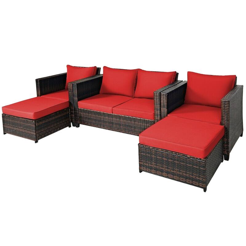 5 Pieces Patio Cushioned Rattan Furniture Set - 50" x 30.5" x 29" (L x W x H)