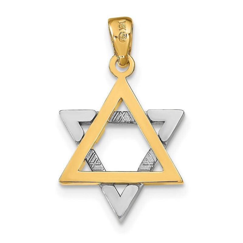 Curata 14k Two tone Gold 21.5 Solid Jewish Religious Judaica Star of David Necklace