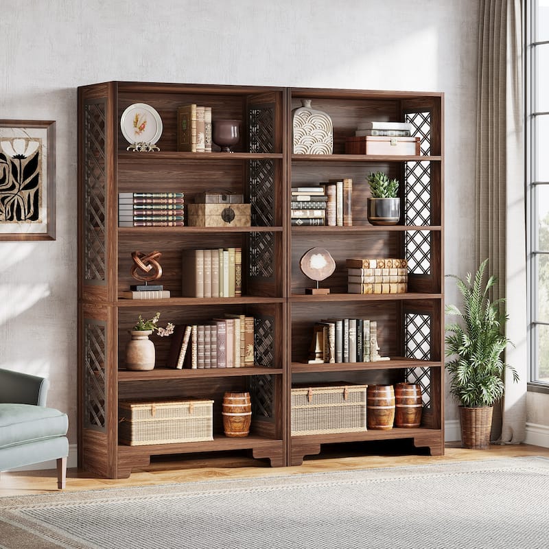 6-Tier Bookshelf Mid-Century Display Storage Shelf for Living Room - 2 Pcs