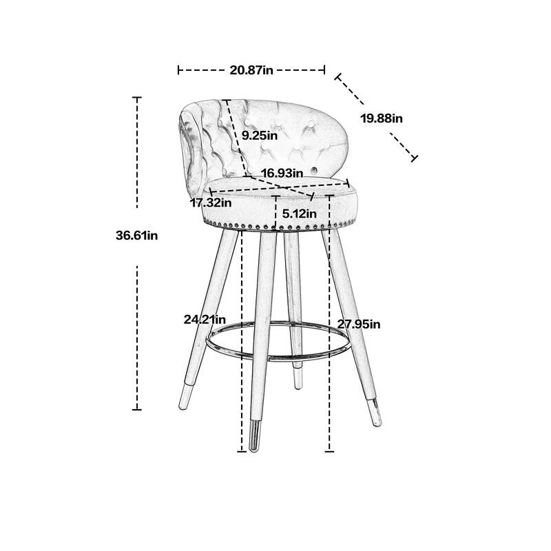 Contemporary Counter Bar Stools with Button Tufted Back（Set of 2）Beige - Set of 2