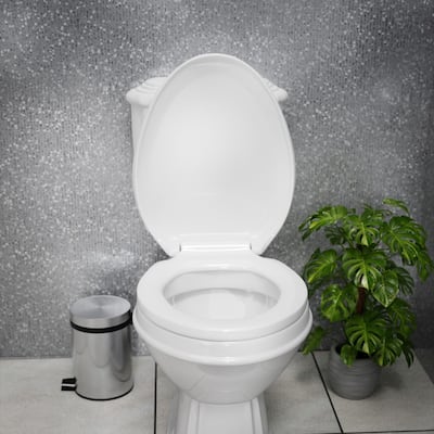 White Plastic Elongated Toilet Seat Slow Close with Adjustable Mounting Hardware