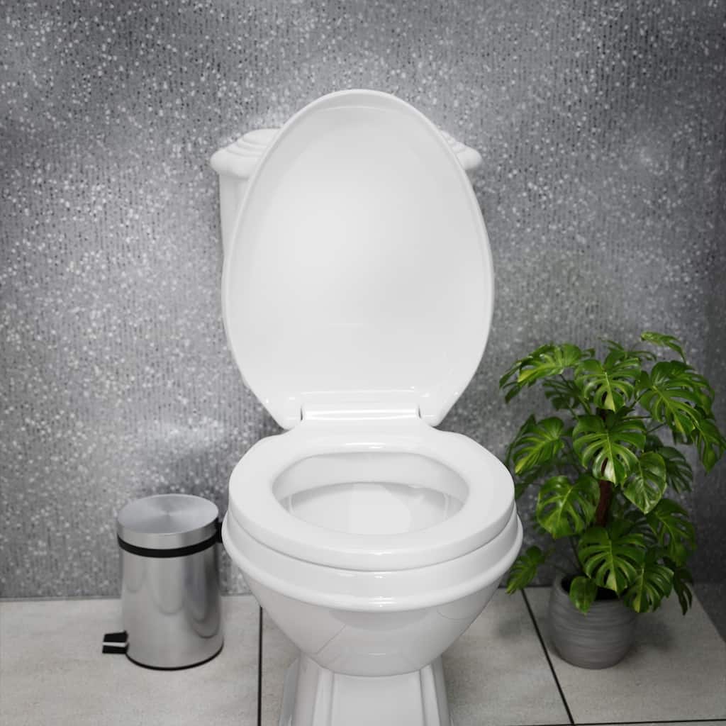 White Plastic Elongated Toilet Seat Slow Close with Adjustable Mounting Hardware