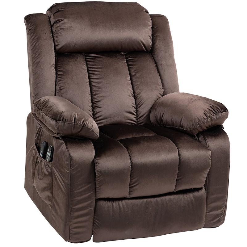 Brown Velvet Upholstery Power Recliner Chair with Massage Lumbar Heat and USB Pocket Spring