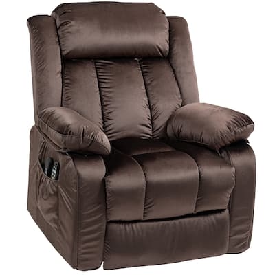 Brown Velvet Upholstery Power Recliner Chair with Massage Lumbar Heat and USB Pocket Spring