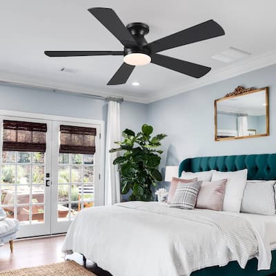 52 Inch Flush Mount Ceiling Fan with Light and Remote 5 Plywood Blades for Living Room Bedroom Patio - 52 Inches
